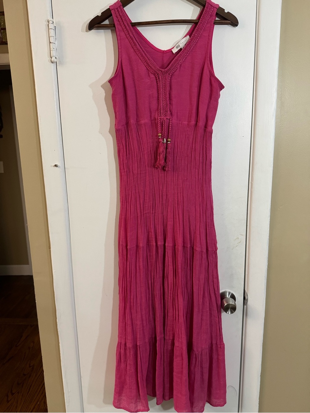 Fever Fuchsia Sleeveless Maxi Dress with Tassel Trim